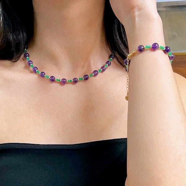 Amethyst en Onyx ketting + armband