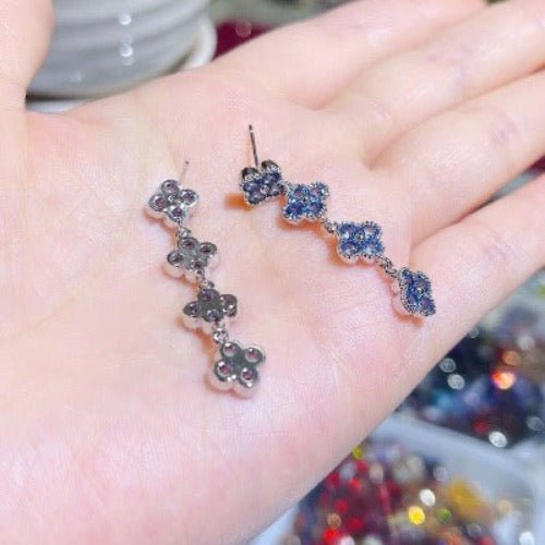 Longline Drop Oorbellen met Blauwe geluksklaver