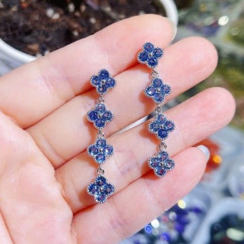 Longline Drop Oorbellen met Blauwe geluksklaver