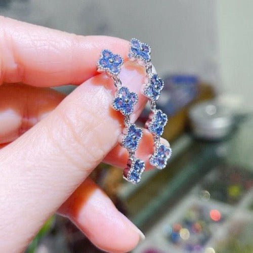 Longline Drop Oorbellen met Blauwe geluksklaver