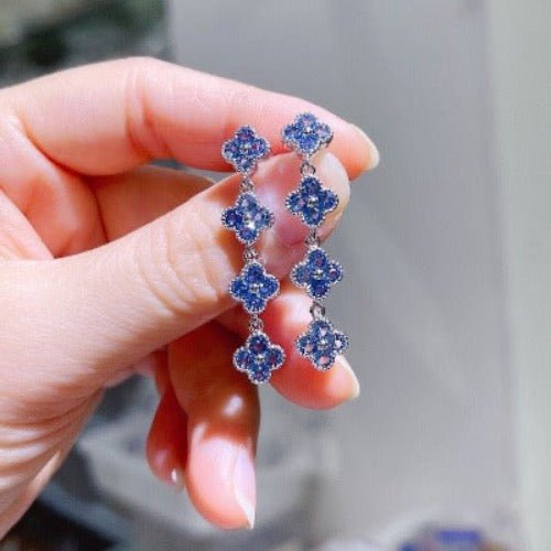 Longline Drop Oorbellen met Blauwe geluksklaver