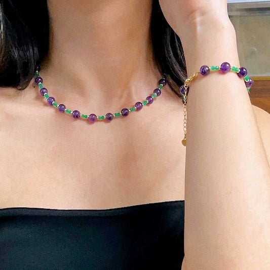 Amethyst en Onyx ketting + armband
