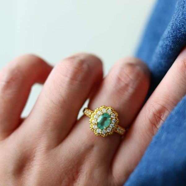Gemstone Flower Ring - Echte Smaragd