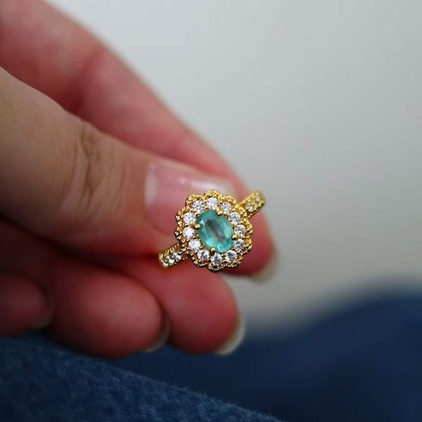 Gemstone Flower Ring - Echte Smaragd