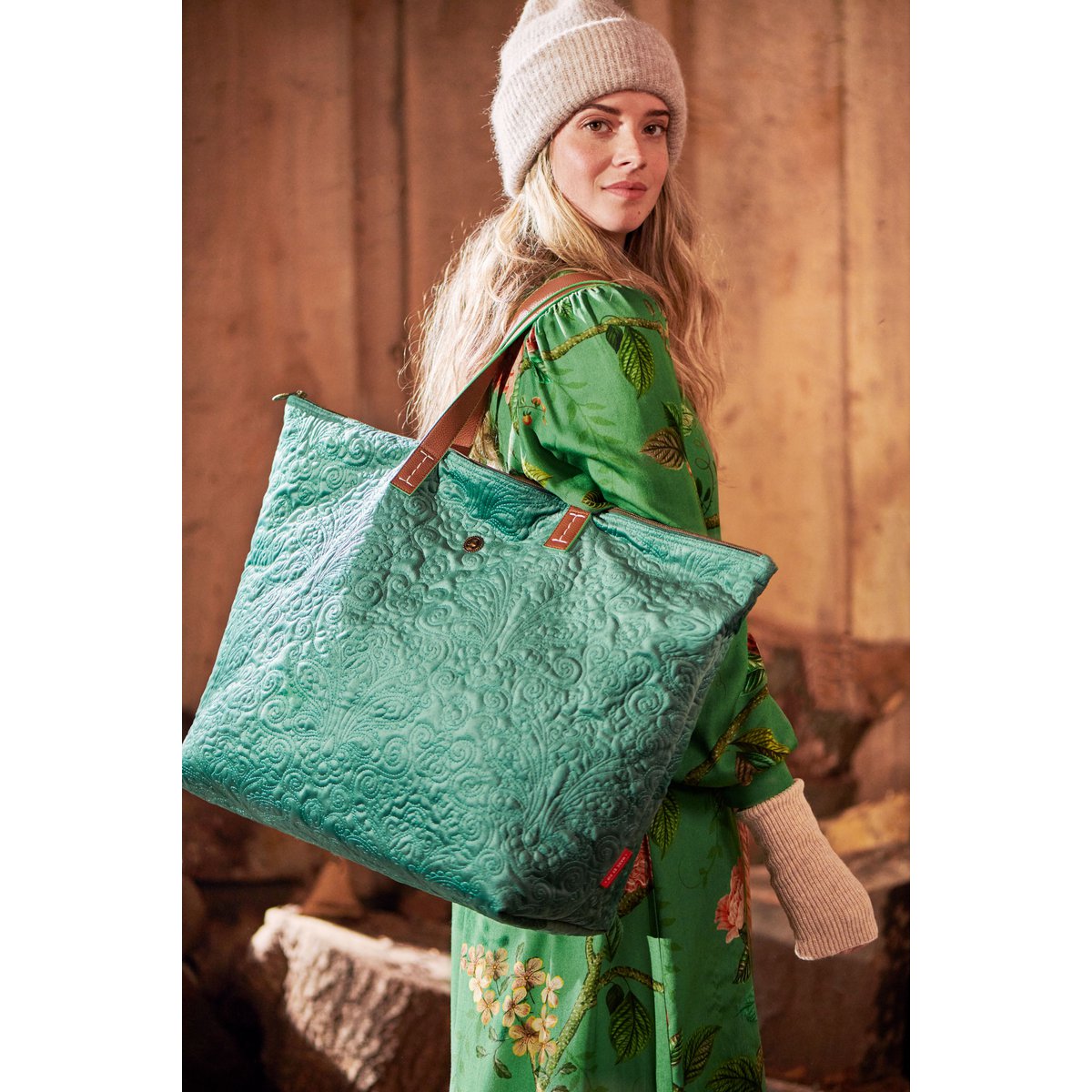 Tote Bag Velvet Quiltey Days - Groen