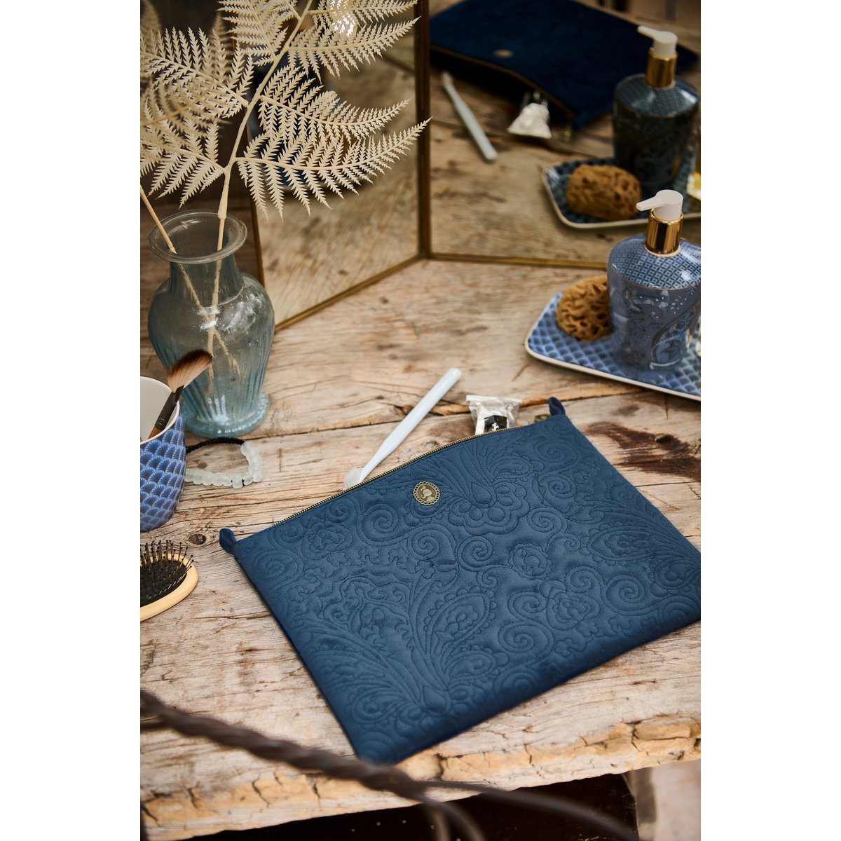 Toilettas vierkant Quiltey Days - Donkerblauw