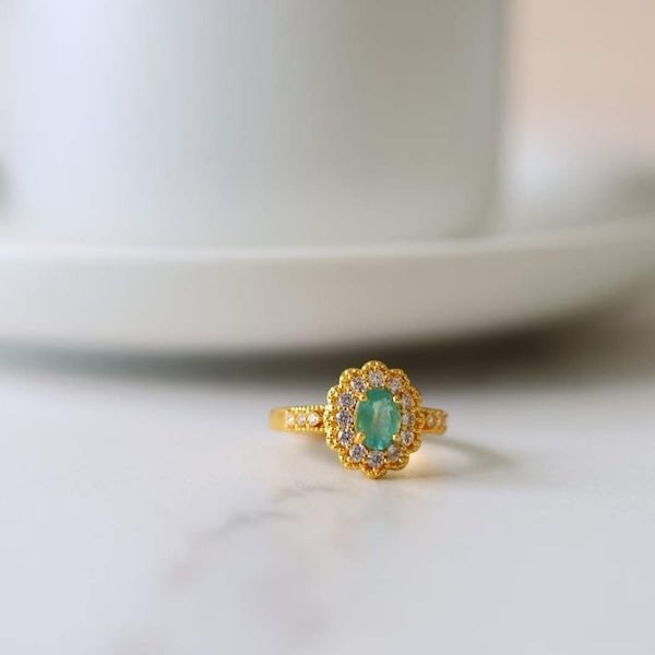 Gemstone Flower Ring - Echte Smaragd